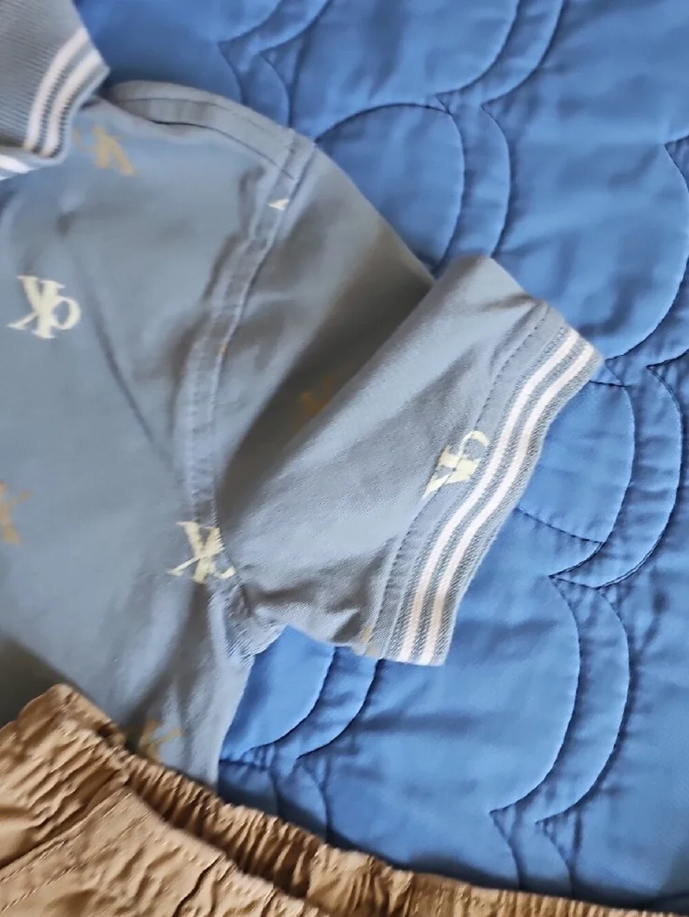 Calvin Klein Jeans Boys Light Blue Polo Shirt & Tan Shorts Set